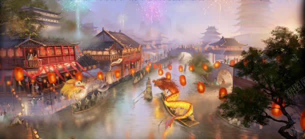 中国风春节河流灯笼jpg设计背景_新图网 https://ixintu.com 国风 春节 河流 灯笼