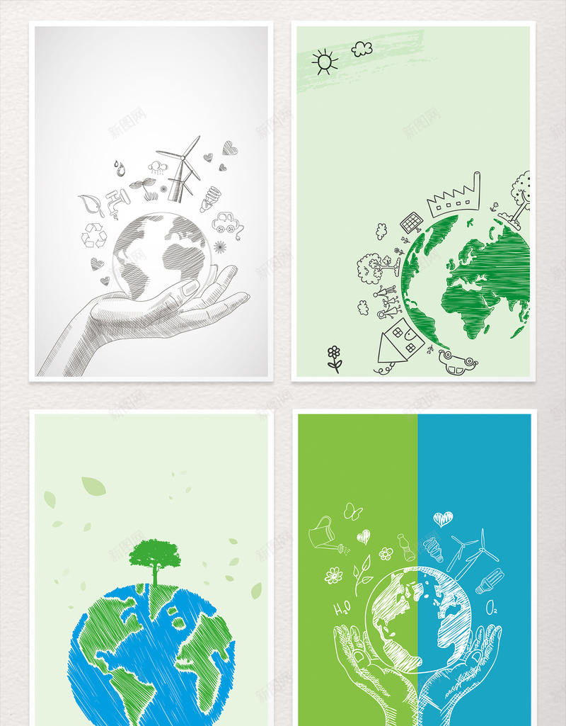 儿童画 手绘 涂鸦风格 热爱家园 爱护地球 素描 线描 绿色 蜡笔画