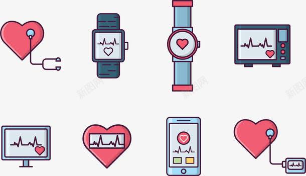 卡通可爱健康心跳检测设备图标png_新图网 https://ixintu.com iwatch 健康监测 医疗仪器 医疗设备 卡通图标 听诊器 心电图 心电监护仪 心跳折线 心跳检测 心跳线图 智能手机 智能手表 身体检查