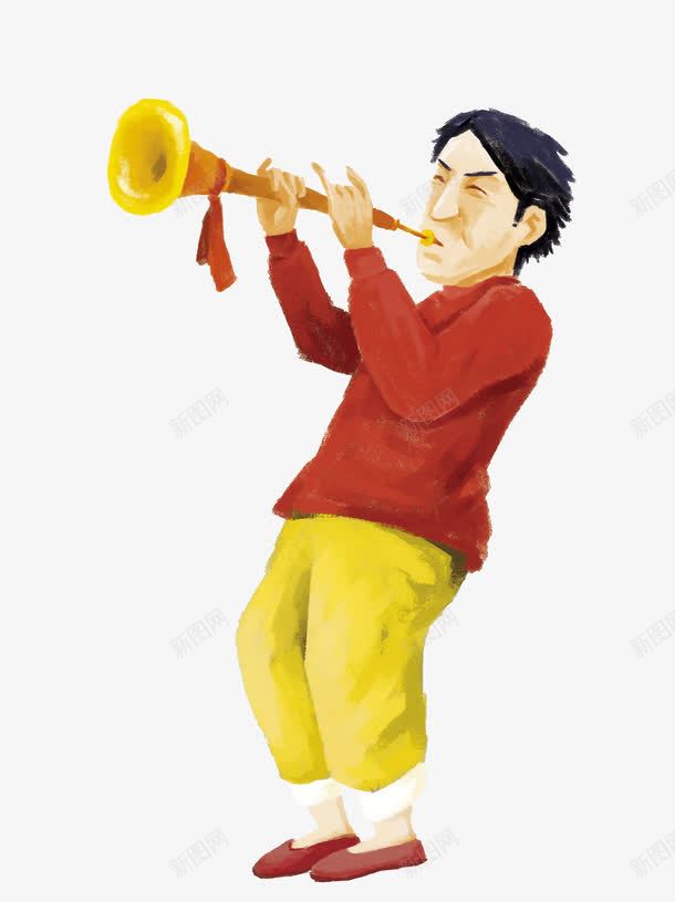 中国水彩插画大叔吹唢呐png免抠素材_新图网 https://ixintu.com 中国传统 古乐器 吹唢呐 少数民族 手绘唢呐 民族传统文化 水彩插画