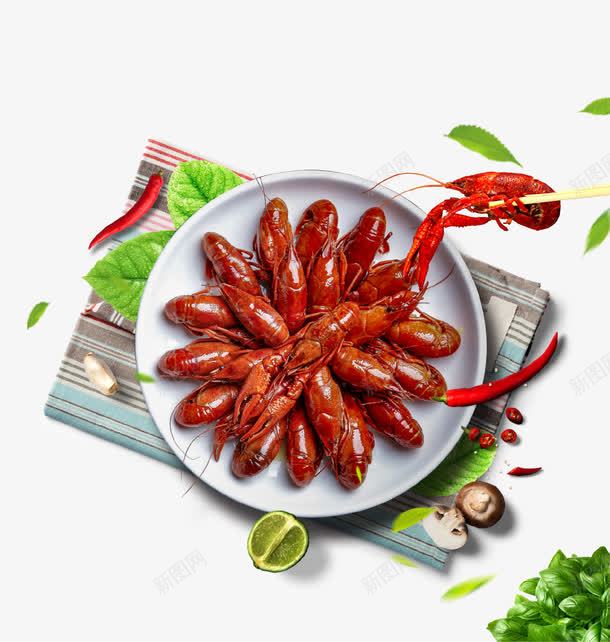 美味麻辣小龙虾png免抠素材_新图网 https://ixintu.com 树叶 海鲜 特色小吃 盘子 美味 麻辣小龙虾