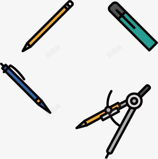 文具png免抠素材_新图网 https://ixintu.com 上学 圆规 学习 学习用品 学校 学生用品 彩笔 扁平 笔 课堂 课堂用品 铅笔
