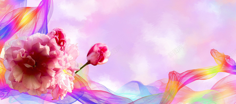 彩色飘丝带的花jpg设计背景_新图网 https://ixintu.com 丝带 女人 彩色 情人节 海报banner 美丽 花