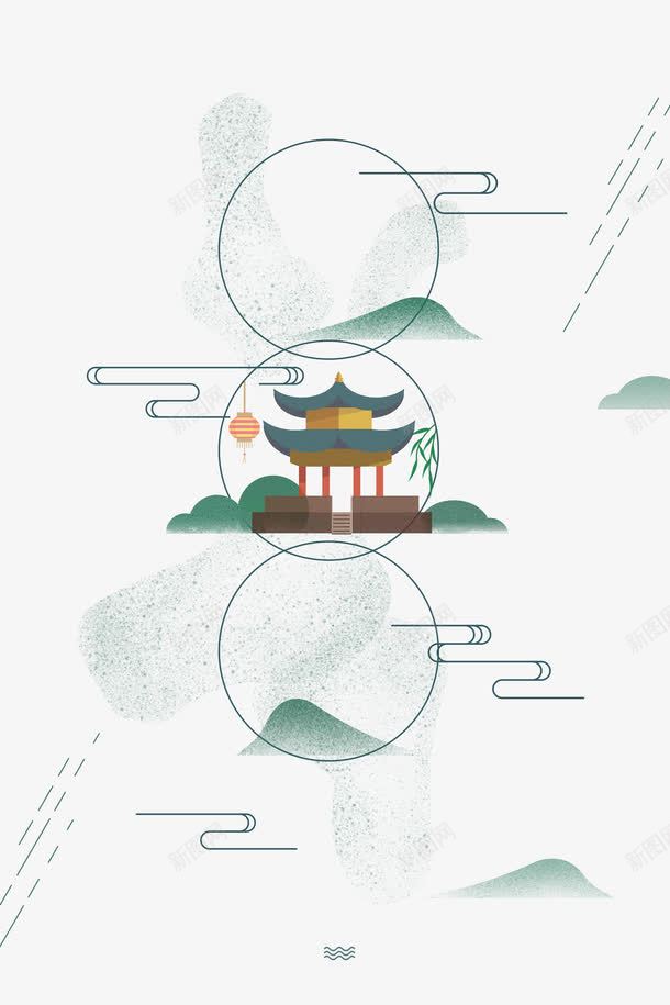 古风小清新庭院宣传png免抠素材_新图网 https://ixintu.com 中国古亭 卡通手绘 古风装饰 小亭子 小清新 青山云雾