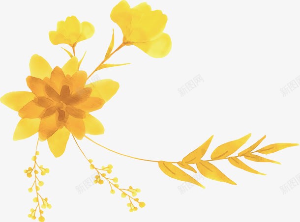 手绘黄色花束标题框png免抠素材_新图网 https://ixintu.com 小黄花 手绘花束 水彩植物 矢量png 黄色花束 黄花标题框