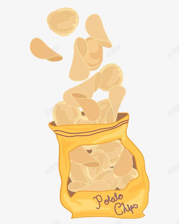 袋子里的薯片png免抠素材_新图网 https://ixintu.com 卡通 吃的 土豆 垃圾食品 油炸 脆脆的 薯条 薯片 薯饼 零食 食品 马铃薯