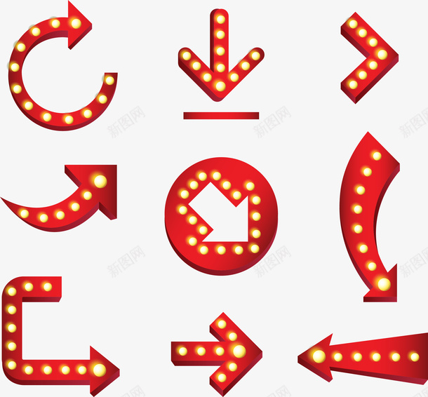 手绘箭头矢量图ai免抠素材_新图网 https://ixintu.com 下载 广告招牌 手绘 灯光 箭头 矢量图