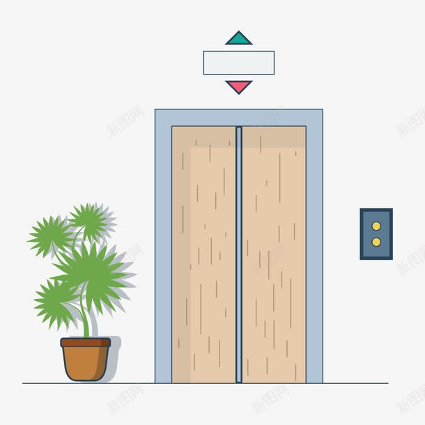 灰色手绘电梯元素png免抠素材_新图网 https://ixintu.com 三角形 几何 卡通插画 方形 植物 灰色 电梯 绿色