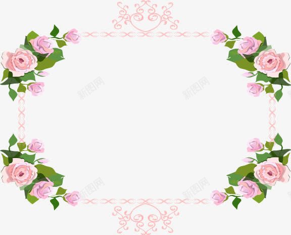 粉红玫瑰花边png免抠素材_新图网 https://ixintu.com 图形框 图形框框 方框 花朵 花纹 边框