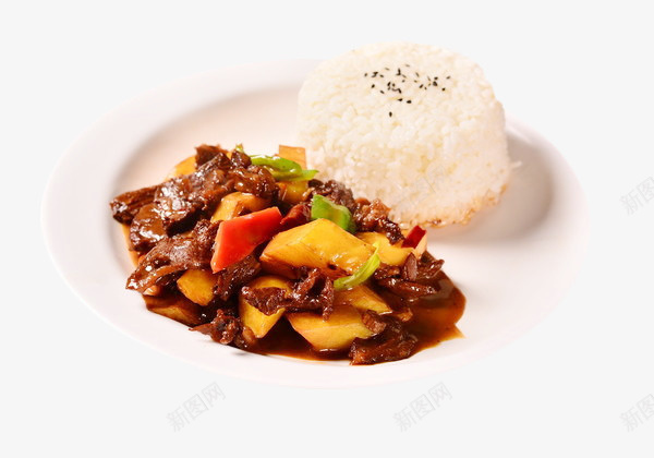 红烧牛肉盖浇饭美食png免抠素材_新图网 https://ixintu.com 土豆 土豆炖牛肉 彩椒 牛肉饭 红烧牛肉盖浇饭 红烧牛肉饭 美食