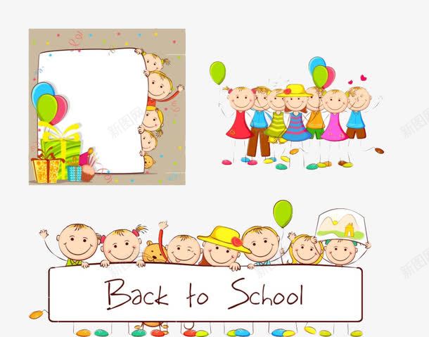 卡通手绘幼儿园小朋友png免抠素材_新图网 https://ixintu.com 上学 小伙伴 英文字母 边框