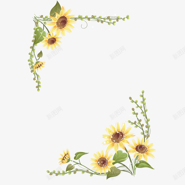 向日葵菜单花边png免抠素材_新图网 https://ixintu.com 向日葵 清新 简约花边 菜单花边 边框 黄色 黄色花边
