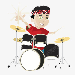卡通插图表演架子鼓的小男孩素材