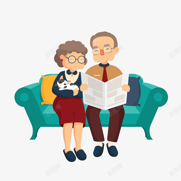 一起看报纸的夫妇png免抠素材_新图网 https://ixintu.com 关爱父母 关爱老人 夫妻 女人 扁平化 新闻 男人 看报纸 阅报