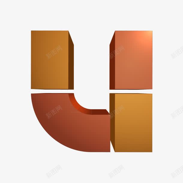 立体拼接英文字母upng免抠素材_新图网 https://ixintu.com 创意 小写字母u 拼接 橘色 科技 立体字母 红色