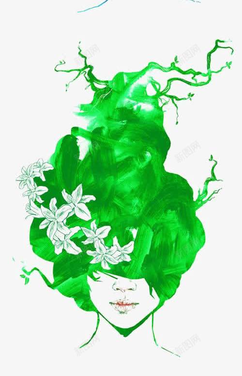 女生头像png免抠素材_新图网 https://ixintu.com 创意 手绘 水彩 火焰头发女生 红发女生 蓝色海洋头发女生