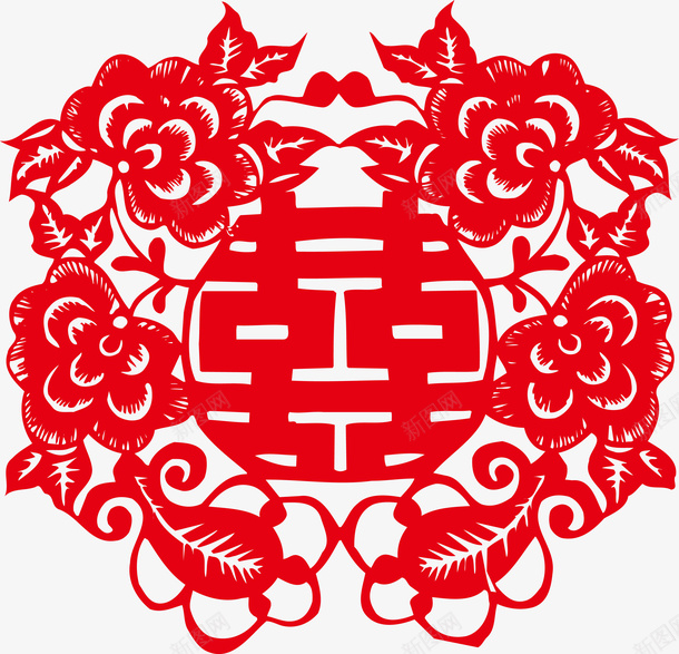 红色窗花剪纸图矢量图ai免抠素材_新图网 https://ixintu.com 剪纸 双喜 喜字贴 囍 囍底纹 大红喜字 婚庆 底纹 窗花帖 红色 矢量图