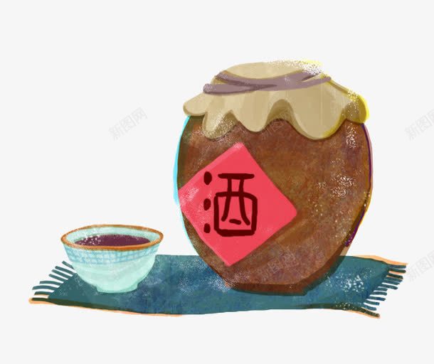 酒坛png免抠素材_新图网 https://ixintu.com 卡通 古风酒坛 手绘 碗 酒 酒坛