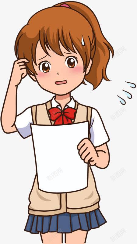 手绘女孩png免抠素材_新图网 https://ixintu.com 女孩 学生 害羞 试卷