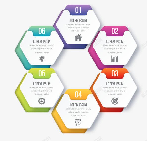 六边形创意PPt元素矢量图ai免抠素材_新图网 https://ixintu.com PPT 六边形 列表 序列 彩色 数字 矢量图