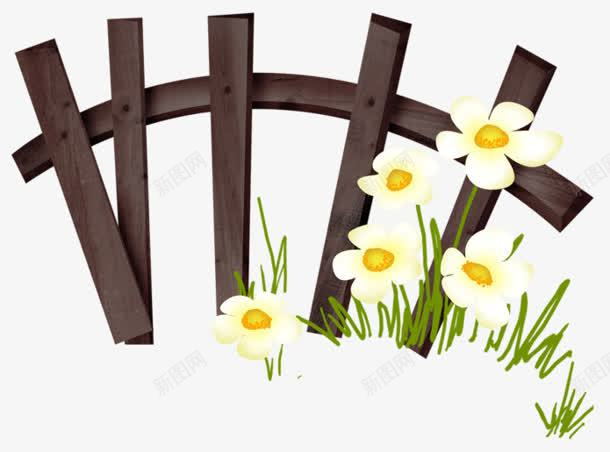 黑色木栅栏白色小花绿草png免抠素材_新图网 https://ixintu.com 白色小花 绿草png素材 黑色木栅栏
