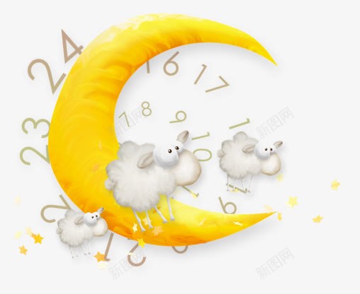 手绘月亮手绘月牙绵羊图标png_新图网 https://ixintu.com 卡通弯月素材 手绘月牙 手绘月牙图片 数字 月亮剪影 月牙图标 月牙图案 睡觉 绵羊