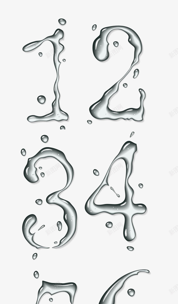 水纹数字png免抠素材_新图网 https://ixintu.com 创意 数字 水纹 水花