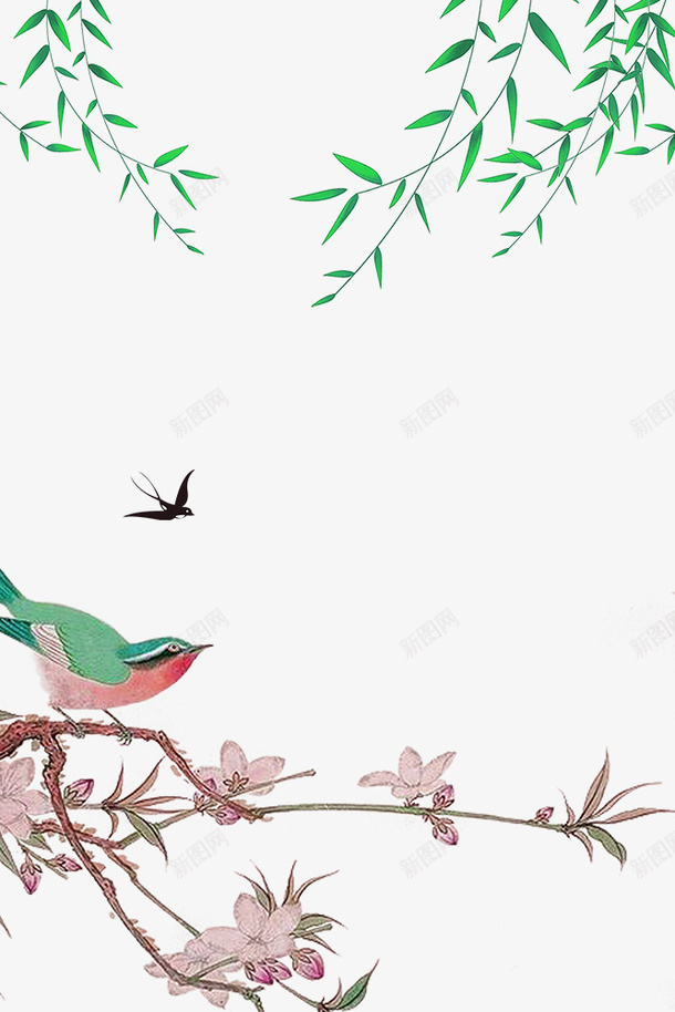 春季鸟语花香主题边框psd免抠素材_新图网 https://ixintu.com 叶子装饰 大自然景色 手绘 春季 春色 树木装饰 植物装饰 花朵装饰 鸟语花香