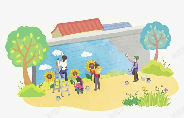 卡通校园美术绘画插画png免抠素材_新图网 https://ixintu.com 卡通手绘 向日葵 学生 插画 校园 画板 绘画 美术