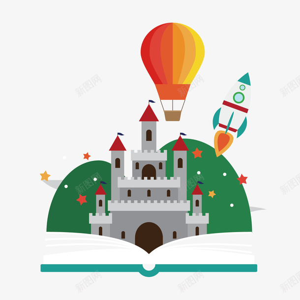 书上的城堡矢量图ai免抠素材_新图网 https://ixintu.com png png素材 书 免费png 免费png素材 城堡 热气球 矢量素材 矢量图