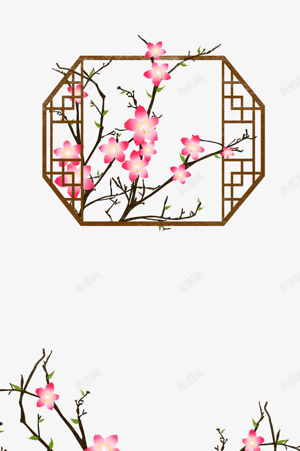 三月中国风桃花原创插画海报psd免抠素材_新图网 https://ixintu.com 三月 中国风 桃花季 桃花开 桃花枝 粉色系 边框