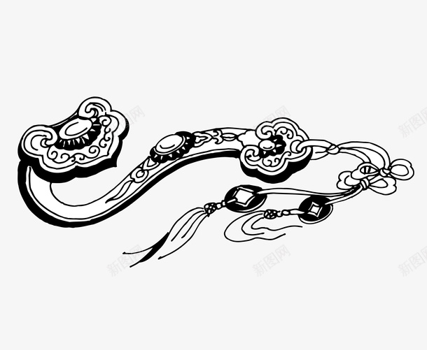 黑色手绘玉如意装饰png免抠素材_新图网 https://ixintu.com 免抠图 手绘玉如意 效果图 玉如意 装饰图 黑色