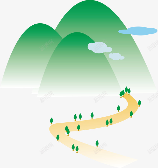绿色卡通山路矢量图ai免抠素材_新图网 https://ixintu.com 云朵 傍山线路 卡通 山坡 山路 山路蜿蜒 彩绘 手绘 手绘山路 树木 矢量图 绿色 路 风景