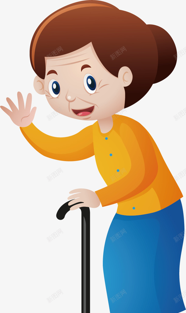 挥手的老奶奶矢量图ai免抠素材_新图网 https://ixintu.com 卡通手绘 女士 拐杖 挥手 水彩 矢量图 老人 老奶奶 老婆婆卡通