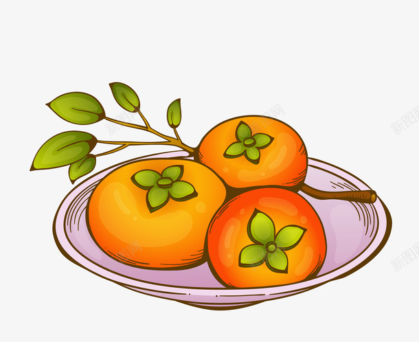 卡通一盘柿子图png免抠素材_新图网 https://ixintu.com 插图 果实 柿子 树枝 水果 甜美的 盘子 红色