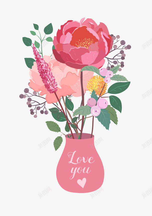 粉色花瓶插花png免抠素材_新图网 https://ixintu.com 小清新 插花 水彩 简约 粉色 花卉 花朵 花瓶 鲜花