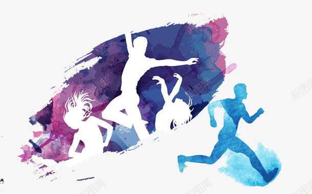 五四青年节跳跃奔跑的人物剪影png免抠素材_新图网 https://ixintu.com 五四青年节 人物剪影 奔跑 蓝紫色 装饰插图 跳跃