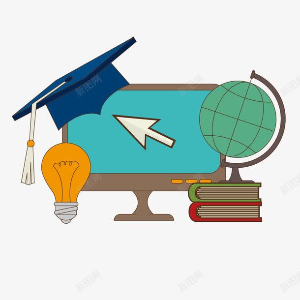 电脑地球仪学习用品png免抠素材_新图网 https://ixintu.com 地球仪 大学 学士帽 教育 电脑