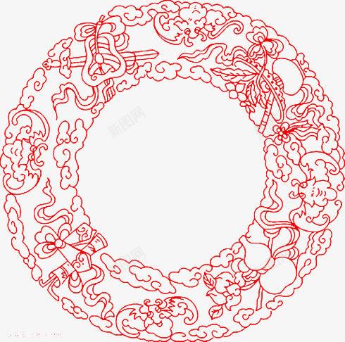 祥云圈圈剪纸印花png免抠素材_新图网 https://ixintu.com 剪纸印花 挂饰 条纹 花纹 装饰 边框