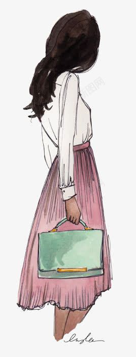 女生背影png免抠素材_新图网 https://ixintu.com 手绘 水彩 美女 长发