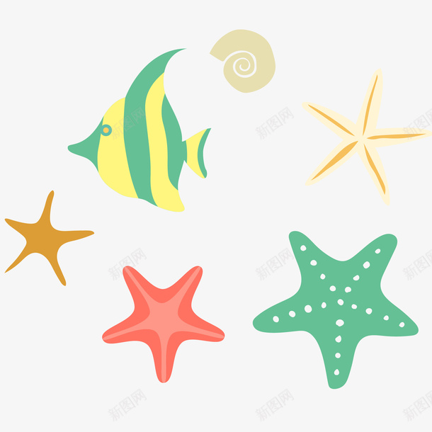 彩色海星和海鱼插画矢量图ai免抠素材_新图网 https://ixintu.com 免抠PNG 彩色 彩色海星和海鱼矢量插画 沙滩 海星 海洋生物 海鱼 螺 矢量图