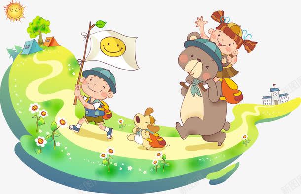 春游记png免抠素材_新图网 https://ixintu.com 女孩 孩子们与熊的故事 旅游 旅行 春游 熊 狗狗 男孩 踏青