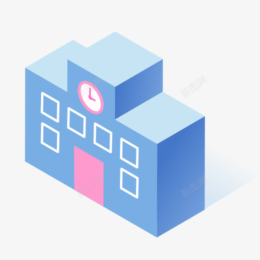 一个立体化的学校标志图标png_新图网 https://ixintu.com 25D图标 一个标志 上学 学校 教学楼 立体化 蓝色