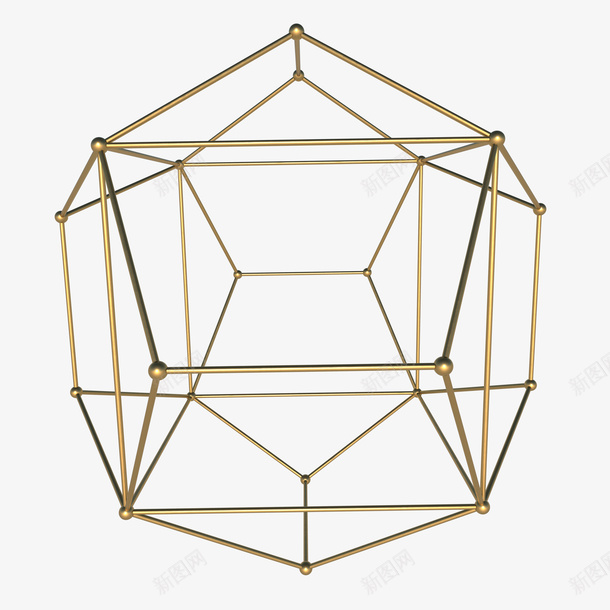 立体的金色立体几何png免抠素材_新图网 https://ixintu.com 3D几何 创意 框架 点线结构 立体 线条 结构几何 金属 金色