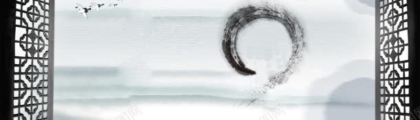 唯美淡雅中国风banner背景jpg设计背景_新图网 https://ixintu.com 企业 墨画 大气 山水 窗户