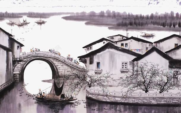 世外桥园png免抠素材_新图网 https://ixintu.com 中点缀 人物的 古代山水画 水墨桥 理想位置 那是