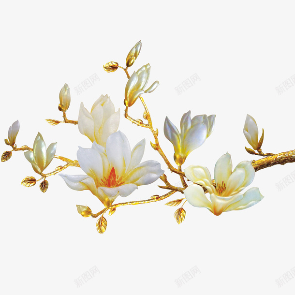 花朵png免抠素材_新图网 https://ixintu.com 仿玉雕 淡黄色 渐变 白色 花朵 花枝