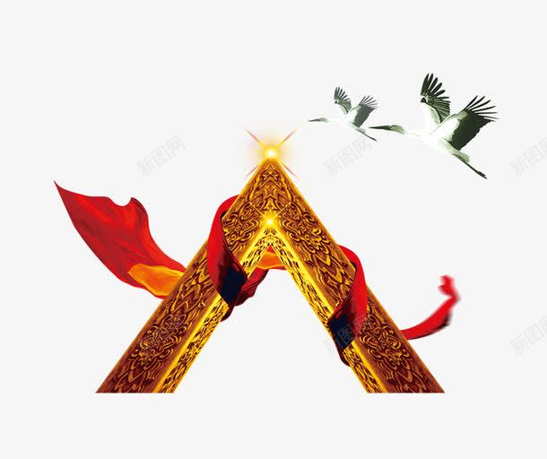 欧式立体三角形花纹边框psd免抠素材_新图网 https://ixintu.com 丝带 商业元素 地产 太阳 欧式立体三角形花纹边框 红色飘带 金色 飞鸟