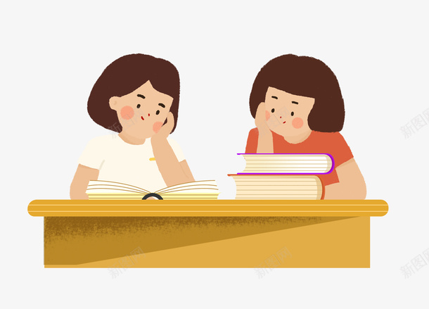 看书思考的人png免抠素材_新图网 https://ixintu.com 书籍 出神 女孩 女性 学生 思考 桌子 认真