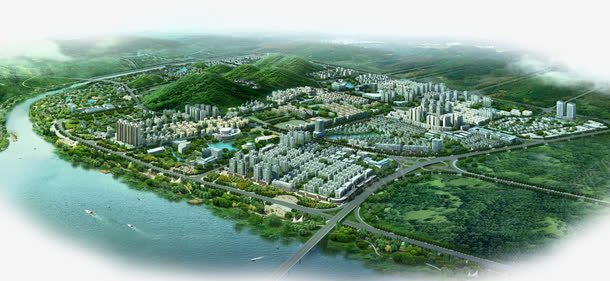 被河流树林包围着的城市png免抠素材_新图网 https://ixintu.com 公路 包围圈 城市 小区 小区鸟瞰图 建筑 树木 楼房 河流 现代建筑 绿色 鸟瞰图
